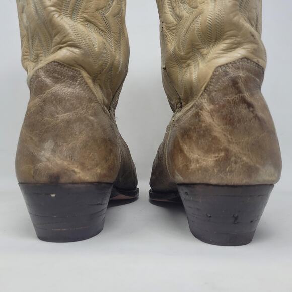 Vintage Justin Boots EXOTIC Mens 9.5D Beige Tan Leather Western Cowboy USA B1707 - Picture 9 of 15